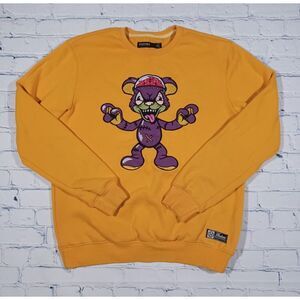 Hudson Sweatshirt Mens M Yellow‎ Long Sleeve Monster Embroidered